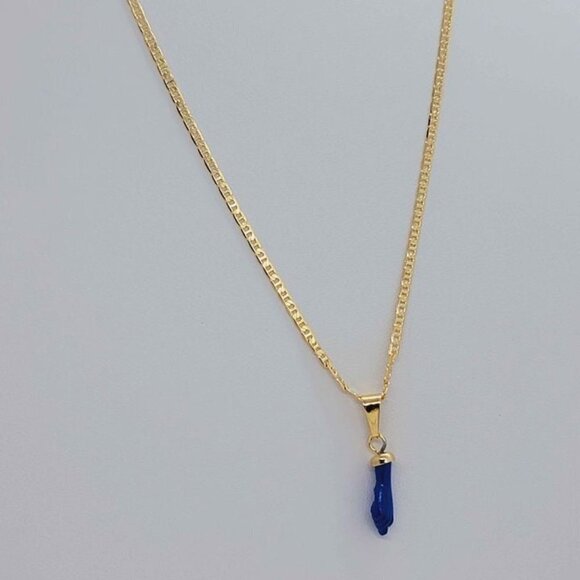 Blue Azabache Figa Necklace – 18K Brazilian Gold Filled Protection Charm - Picture 2 of 6